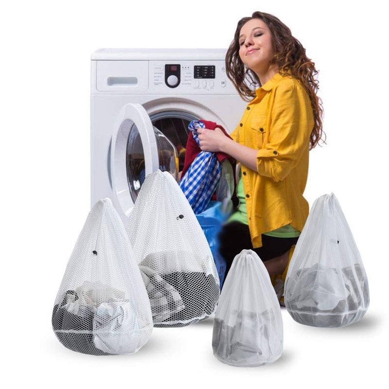 ARZASGO Mesh Laundry Bags, Pack of 4 Durable Drawstring Laundry Washing Bags for Delicates, Garments, Lingerie, Socks, Bras and Baby Clothes(White) - Image 4